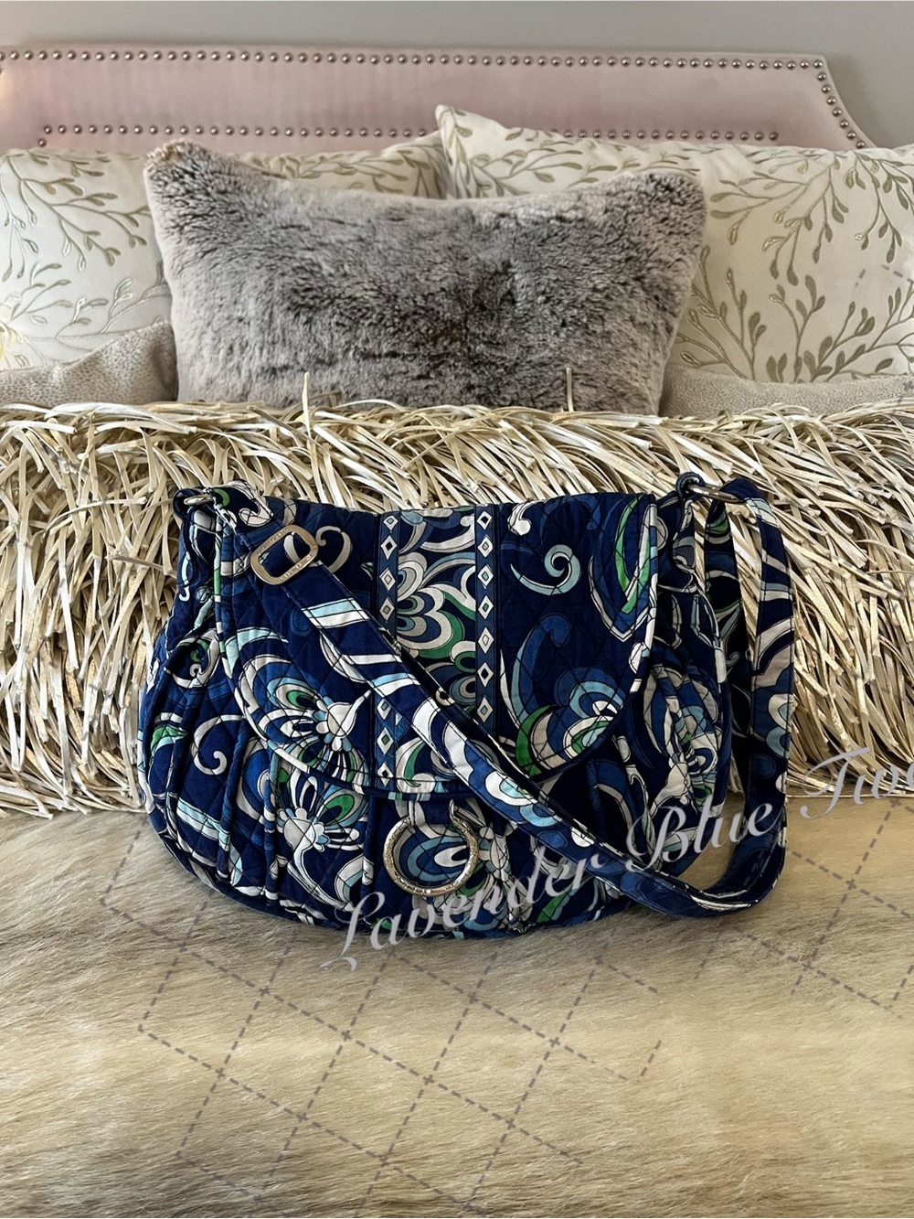 VERA BRADLEY Mediterranean Blue 2008 Saddle Up Crossbody Shoulder Bag White Y2K